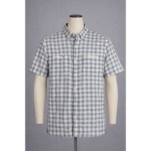 Grayers Clothiers Linen Blend Shirt Men's Medium White Gray Check Short Sleeve
